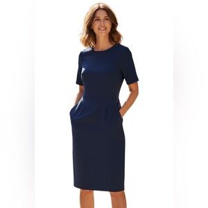 Quiosque Navy Blue Sheath Dress Short Sleeve EU 40 Made in Poland